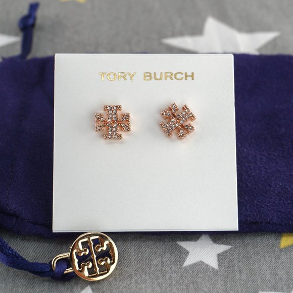 Tory Burch Kira Pavé Stud Earrings in Rose Gold - Picture 1 of 5